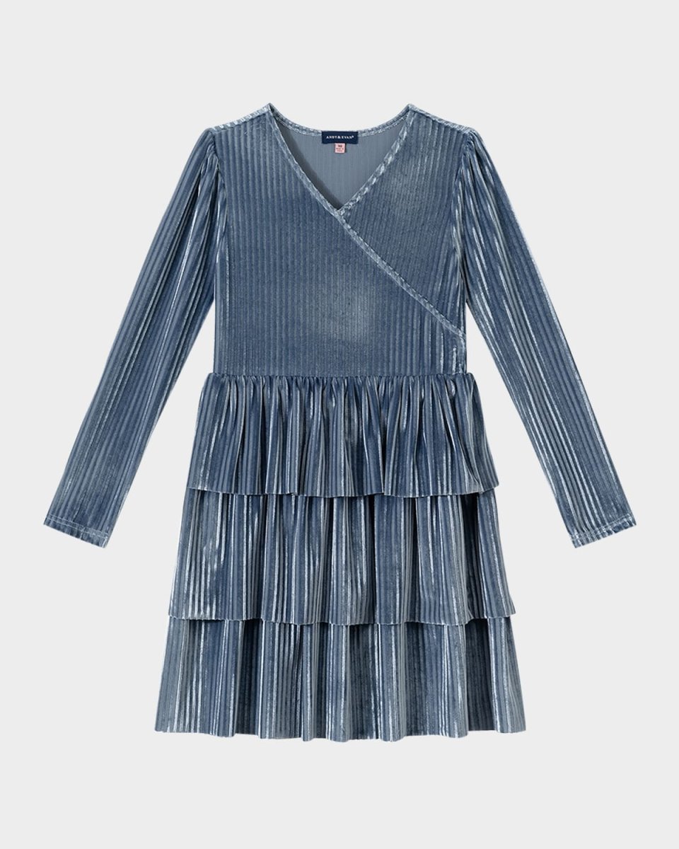 Girl's Ribbed Velvet Tiered Dress, Size 7-